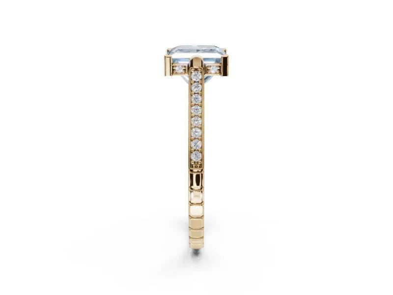 Princess Cut Vintage Cathedral Engagement Ring Setting for a Fancy Blue Lab-Grown Diamond | Carved Band | Yellow Gold
