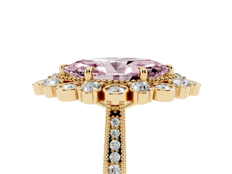 Marquise Scalloped Halo Engagement Ring Setting for a Fancy Pink Lab-Grown Diamond | Milgrain Edges | Yellow Gold