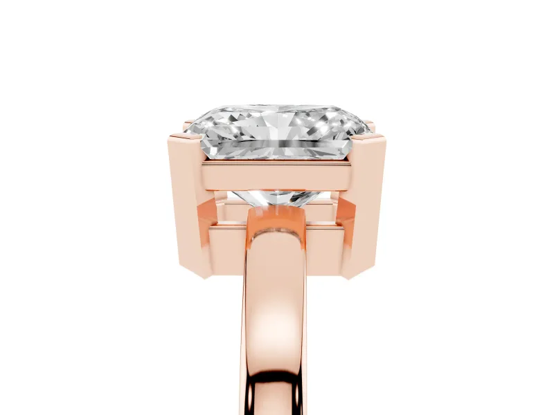 Radiant Cut Solitaire Engagement Ring Setting | Flat Tab Prongs | Rose Gold