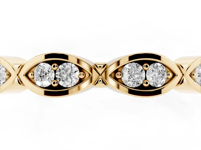 Marquise Diamond Smooth Bezel Eternity Band Set in Yellow gold with Full Circle of Stones
