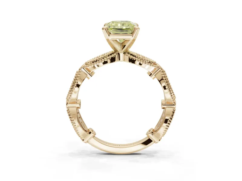 Radiant Cut Vintage Engagement Ring Setting for a Fancy Yellow Lab-Grown Diamond | Graduated Stations | Yellow Gold