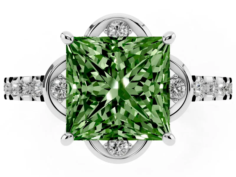 Princess Cut Floral Petal Engagement Ring Setting for a Fancy Green Lab-Grown Diamond | Petal Accents | Platinum
