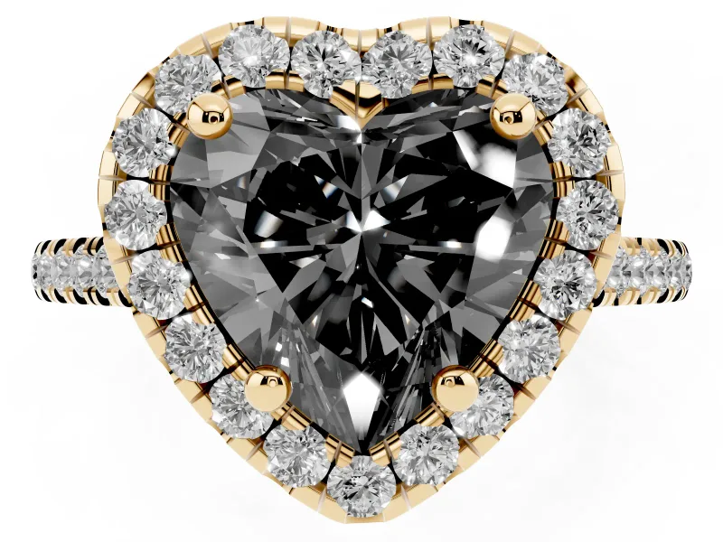 Heart-Shaped Halo Engagement Ring Setting for a Black Center | Tapered Band | Yellow Gold