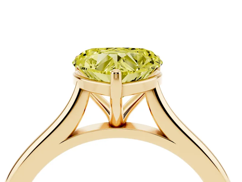 Fancy Yellow Heart Cut Diamond Solitaire Ring Set in Yellow gold with Cathedral Band and Prong Setting