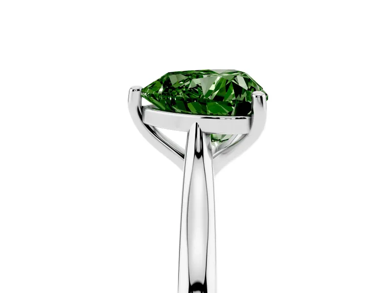Fancy Green Heart Cut Diamond Solitaire Ring Set in Silver with Cathedral Band and Prong Setting