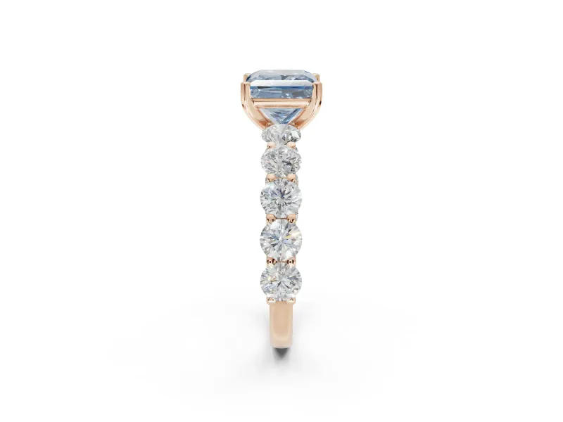 Princess Cut Side Stone Engagement Ring Setting for a Fancy Blue Lab-Grown Diamond | Scalloped Prong Accents | Rose Gold