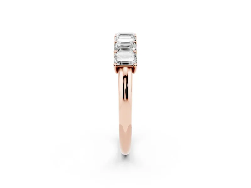 Emerald Cut Lab-Grown Diamond Half Eternity Band | Corner Claw Prongs | Rose Gold