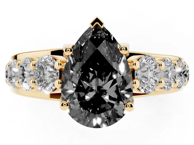 Pear-Shaped Engagement Ring Setting for a Black Center | Yellow Gold