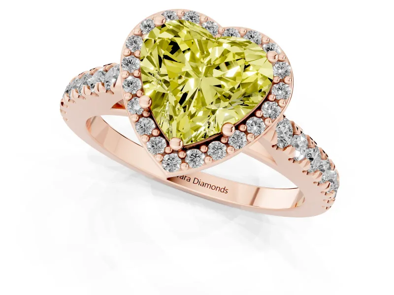 Heart-Shaped Halo Pavé Engagement Ring Setting for a Fancy Yellow Lab-Grown Diamond | Rose Gold