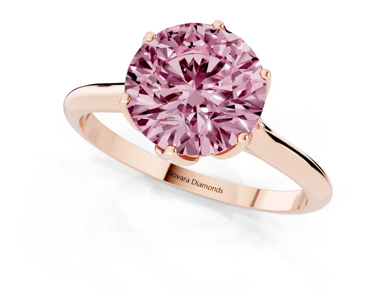 Fancy Pink Round Cut Diamond Solitaire Cathedral Ring Set in Rose gold with Prong Setting