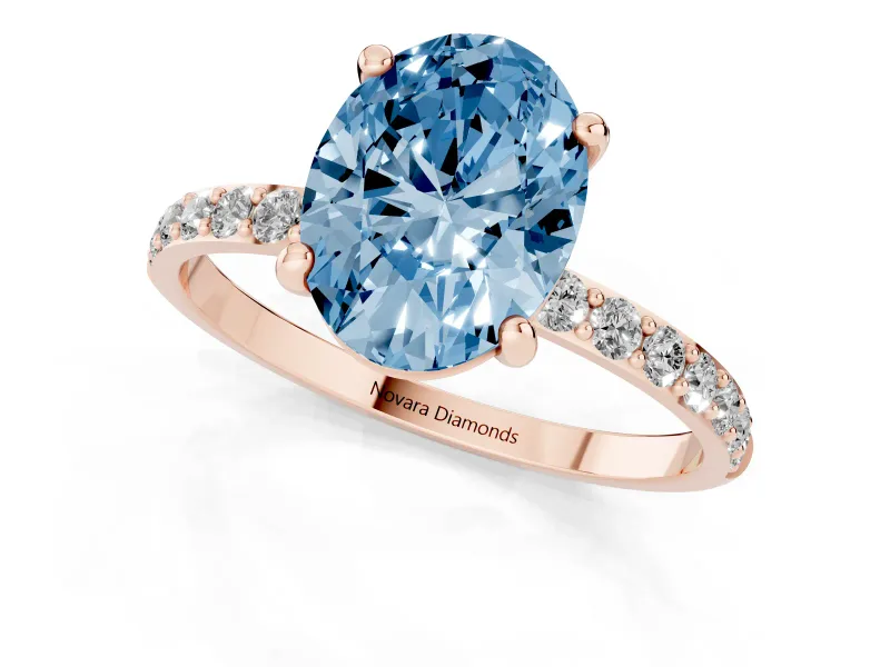 Oval Pave Solitaire Engagement Ring Setting for a Fancy Blue Lab-Grown Diamond | Pave Shoulders | Rose Gold