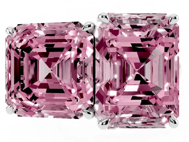 Fancy Pink Asscher Cut and Emerald Cut Toi Moi Ring Set in Silver with Prong Setting