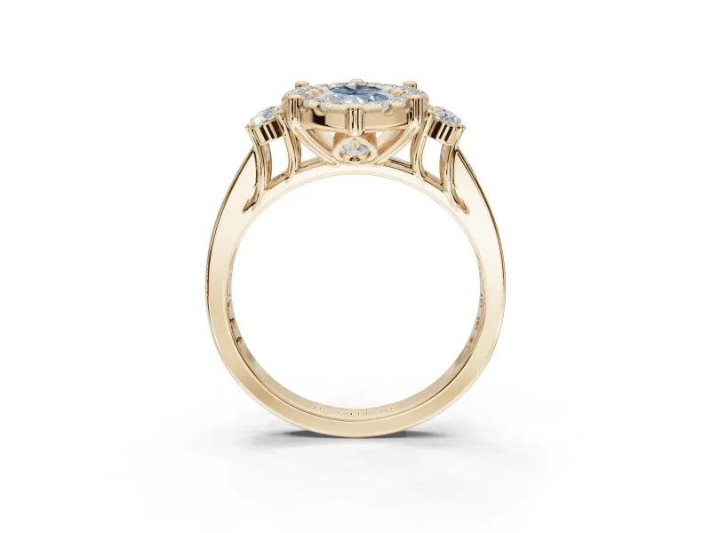 Marquise Halo Engagement Ring Setting for a Fancy Blue Lab-Grown Diamond | Graduated Channel Band | Yellow Gold