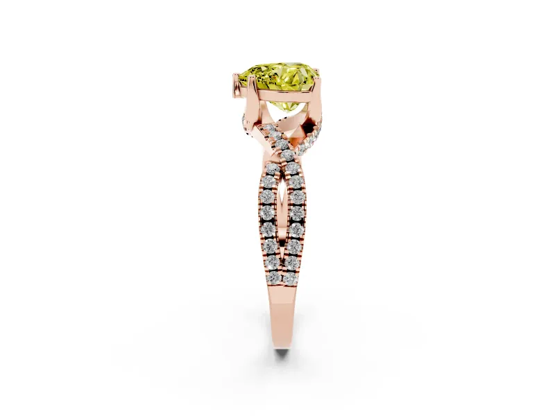 Heart-Shaped Twisted Pave Engagement Ring Setting for a Fancy Yellow Lab-Grown Diamond | Split Shank | Rose Gold
