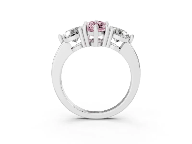 Fancy Pink Marquise Cut Diamond Three-Stone Ring Set in Platinum with Prong Setting and Classic Band