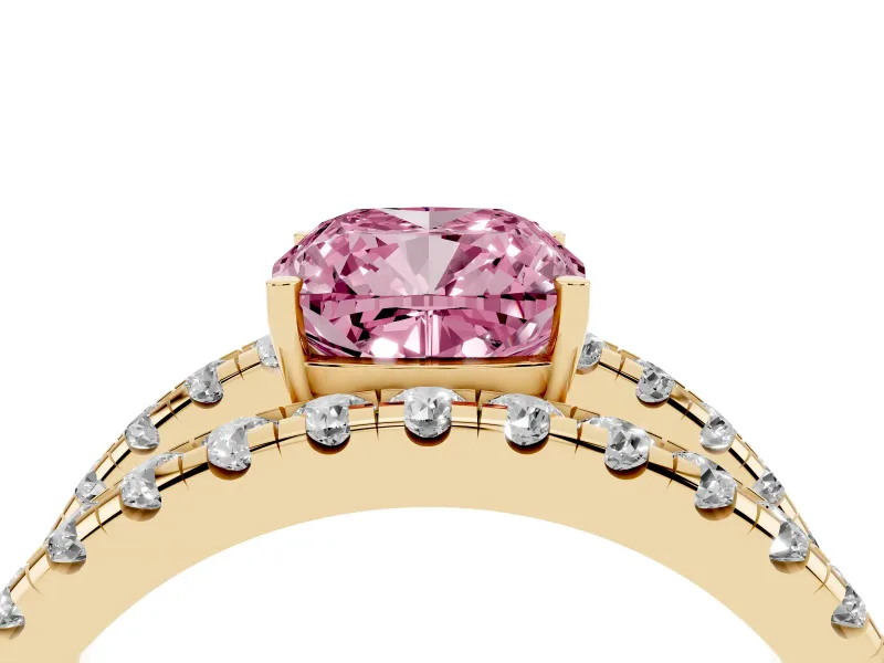 Cushion Cut Pavé Engagement Ring Setting for a Fancy Pink Lab-Grown Diamond | Yellow Gold - Design NV-24679