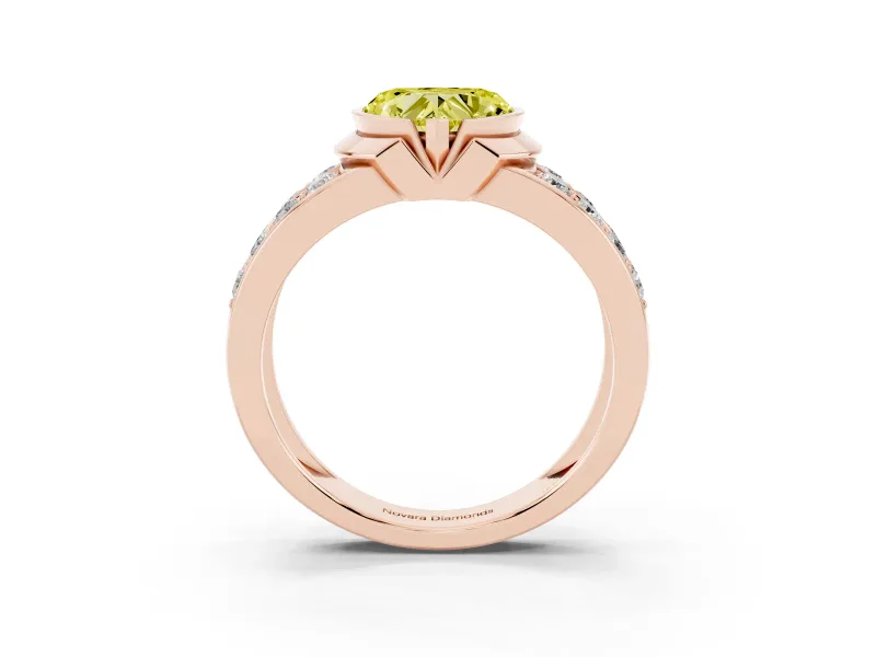 Heart-Shaped Half Bezel Engagement Ring Setting for a Fancy Yellow Lab-Grown Diamond | Channel Band | Rose Gold
