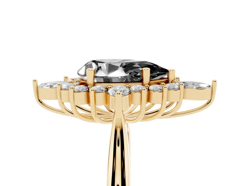 Pear-Shaped Cluster Halo Engagement Ring Setting for a Black Center | Yellow Gold