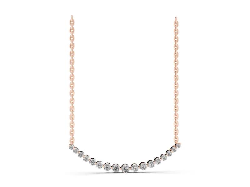Round Lab-Grown Diamond Graduated Curved Bar Necklace | Shared Prongs | Rose Gold