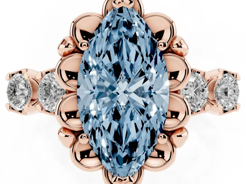 Marquise Floral Engagement Ring Setting for a Fancy Blue Lab-Grown Diamond | Petal Frame | Rose Gold