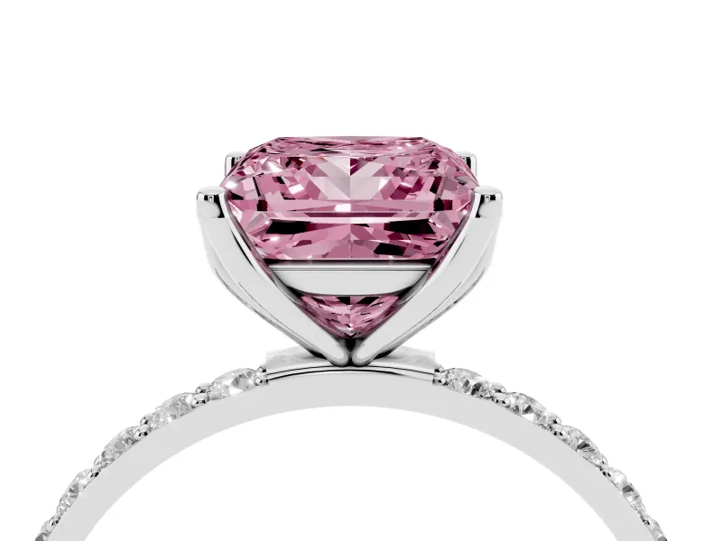 Princess Cut Pave Engagement Ring Setting for a Fancy Pink Lab-Grown Diamond | Slim Band | Platinum