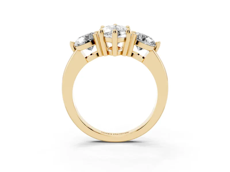 Marquise Three Stone Engagement Ring Setting | Open Prong Baskets | Yellow Gold