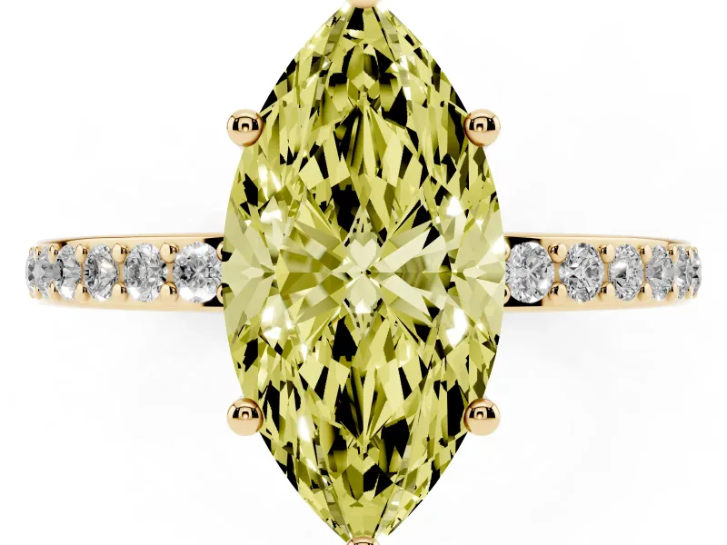 Marquise Hidden Halo Engagement Ring Setting for a Fancy Yellow Lab-Grown Diamond | Yellow Gold