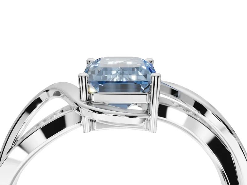 Emerald Cut Bypass Solitaire Engagement Ring Setting for a Fancy Blue Lab-Grown Diamond | Pavé Strands | Platinum