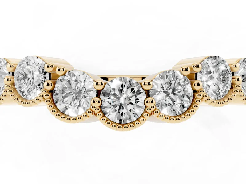 Round Lab-Grown Diamond Vintage Milgrain Half Eternity Band | Scalloped Cups | Yellow Gold