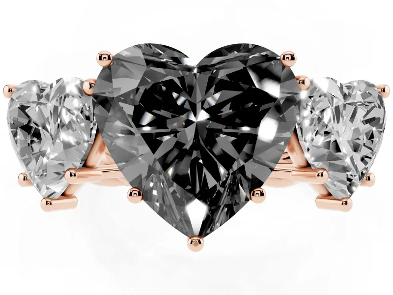 Heart-Shaped Three Stone Engagement Ring Setting for a Black Center | Braided Band | Rose Gold