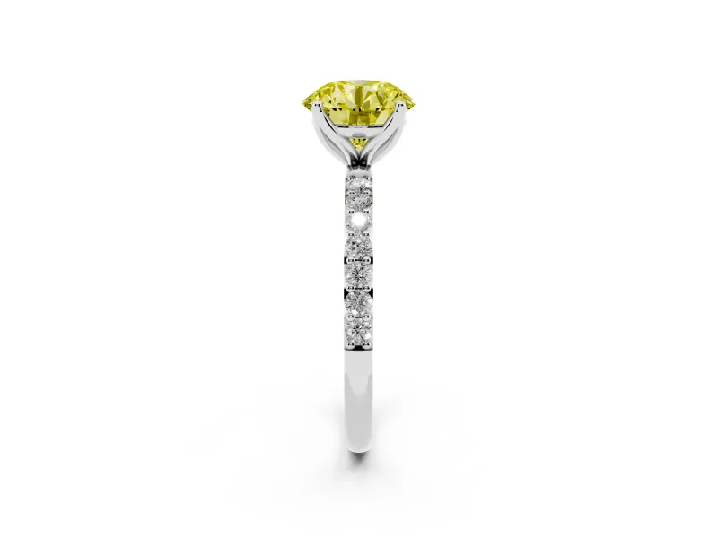 Round Pave Solitaire Engagement Ring Setting for a Fancy Yellow Lab-Grown Diamond | Slim Band | Sterling Silver
