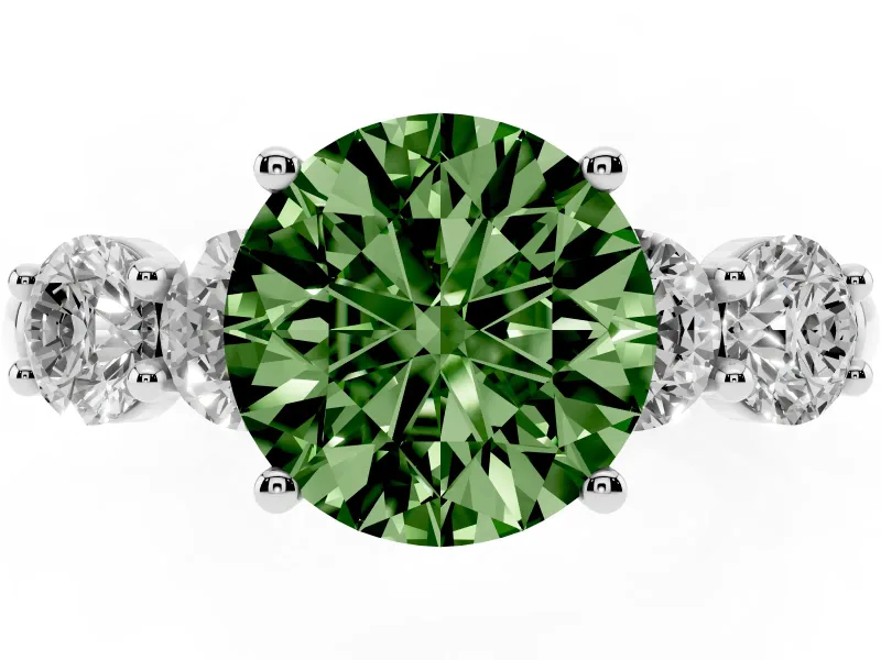 Round Five Stone Engagement Ring Setting for a Fancy Green Lab-Grown Diamond | Prong Set Side Stones | Sterling Silver