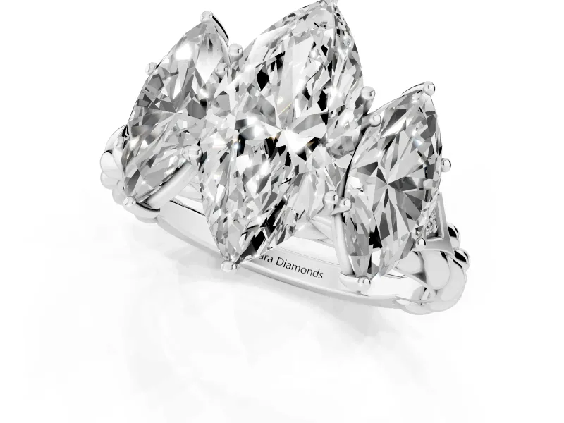 Marquise Cut Diamond Three-Stone Ring Set in Platinum with Braided Band