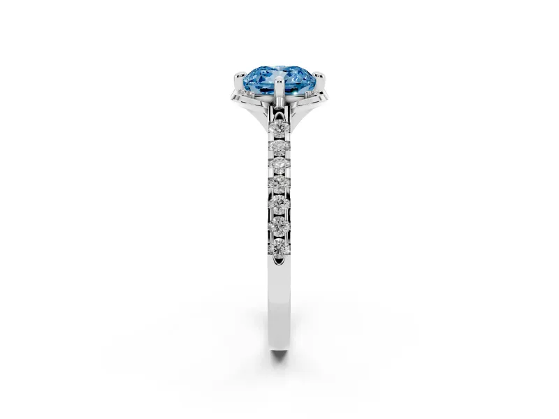 Cushion Cut Floral Engagement Ring Setting for a Fancy Blue Lab-Grown Diamond | Pavé Band | Platinum