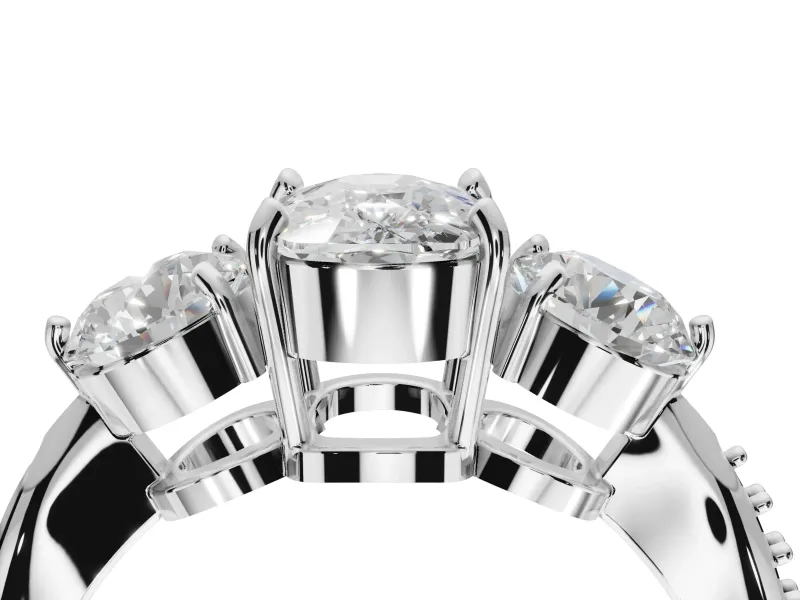 Cushion Cut Three Stone Engagement Ring Setting | Tapered Pave Band | Platinum