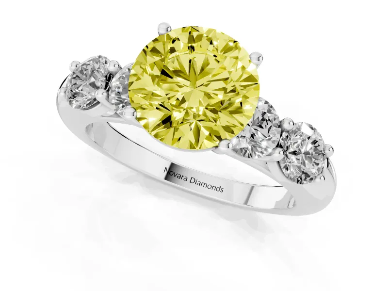 Round 5 Stone Engagement Ring Setting for a Fancy Yellow Lab-Grown Diamond | Platinum