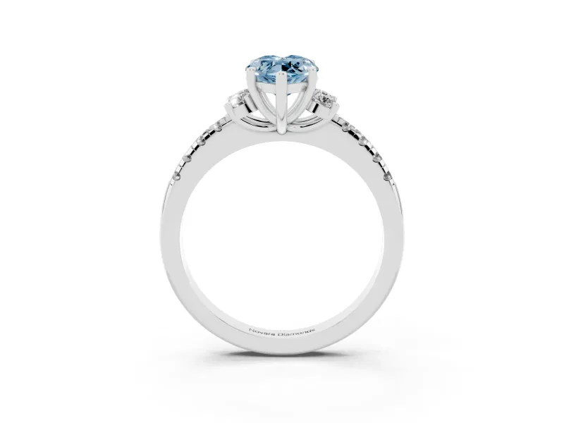Marquise Side Stone Pave Engagement Ring Setting for a Fancy Blue Lab-Grown Diamond | Paired Round Accents | White Gold
