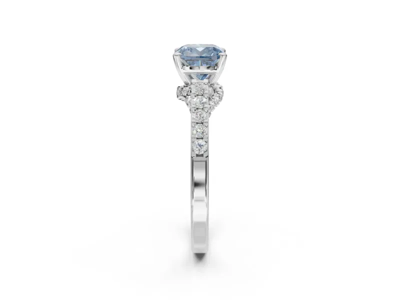 Cushion Cut Pavé Engagement Ring Setting for a Fancy Blue Lab-Grown Diamond | Crossover Gallery | Sterling Silver