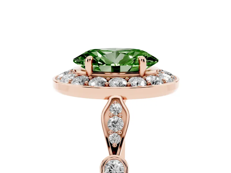 Oval Halo Engagement Ring Setting for a Fancy Green Lab-Grown Diamond | Bezel Stations | Rose Gold
