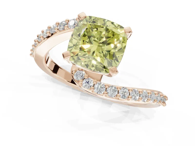 Cushion Cut Bypass Pavé Engagement Ring Setting for a Fancy Yellow Lab-Grown Diamond | Rose Gold