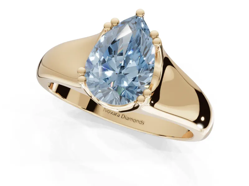 Pear-Shaped Double Claw Solitaire Engagement Ring Setting for a Fancy Blue Lab-Grown Diamond | Yellow Gold