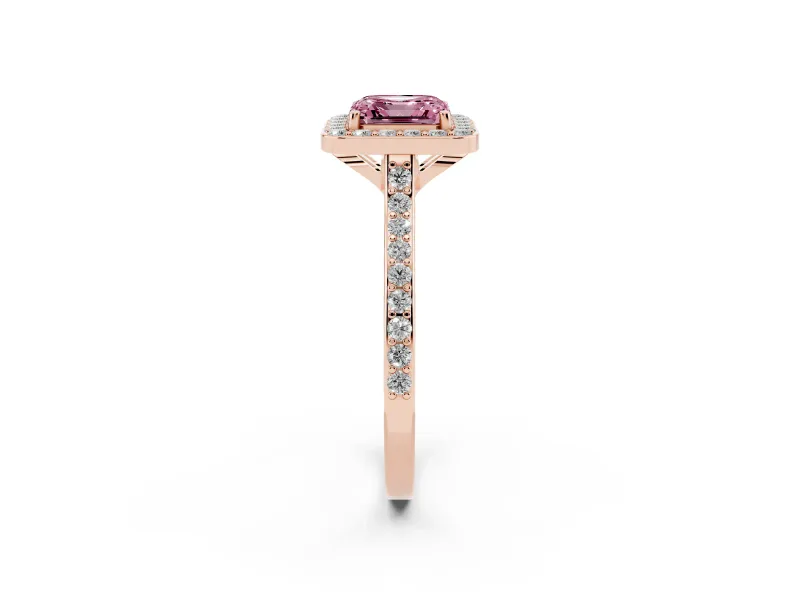 Asscher Cut Halo Engagement Ring Setting for a Fancy Pink Lab-Grown Diamond | Rose Gold - Design NV-24729