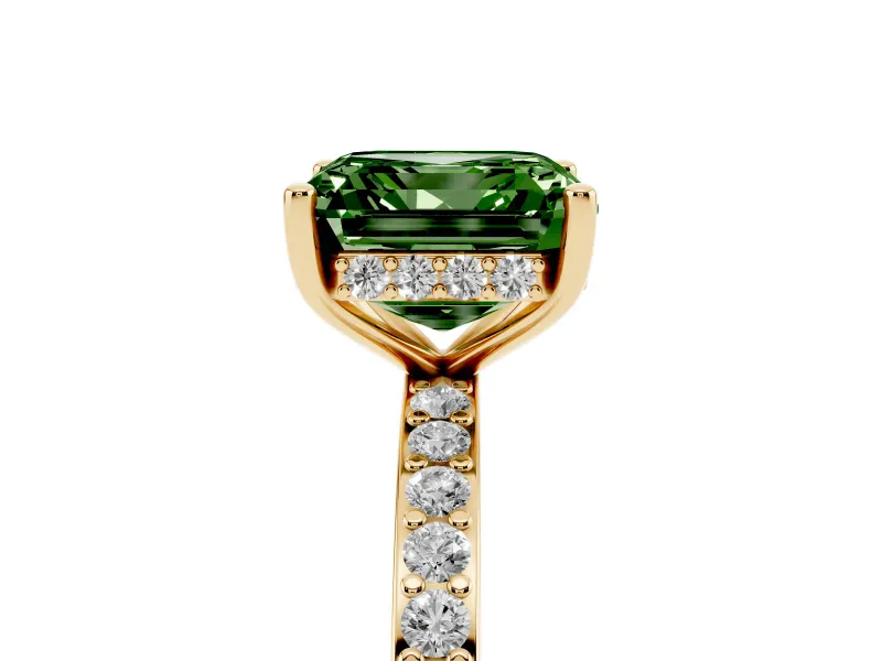 Asscher Cut Hidden Halo Engagement Ring Setting for a Fancy Green Lab-Grown Diamond | Yellow Gold