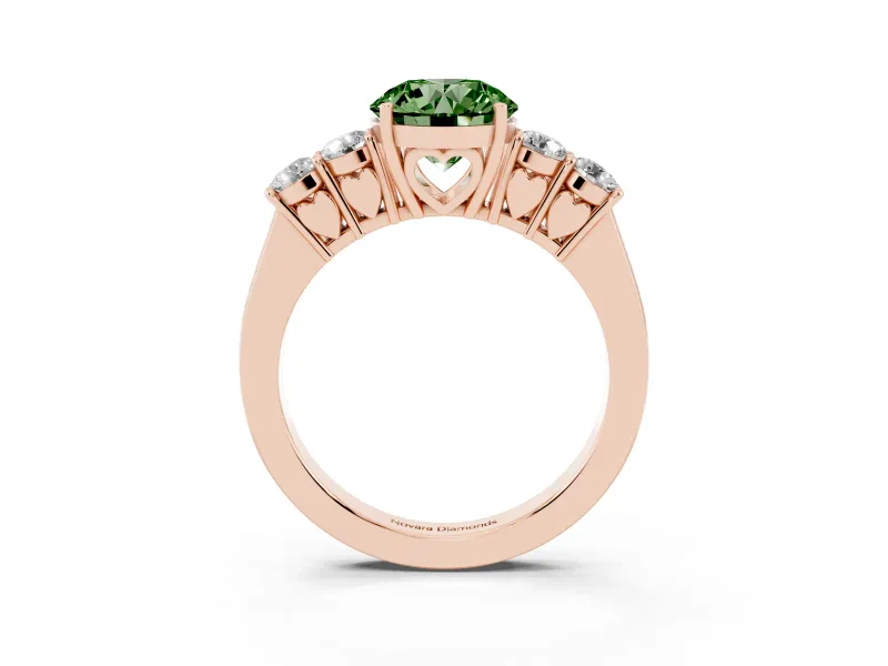 Round Close Set Five Stone Engagement Ring Setting for a Fancy Green Lab-Grown Diamond | Rose Gold