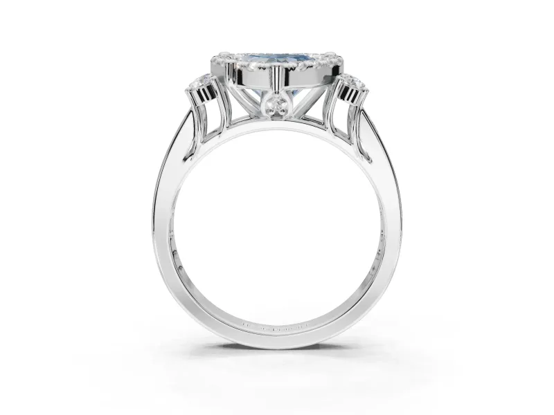 Heart-Shaped Halo Engagement Ring Setting for a Fancy Blue Lab-Grown Diamond | Graduated Channel Band | White Gold