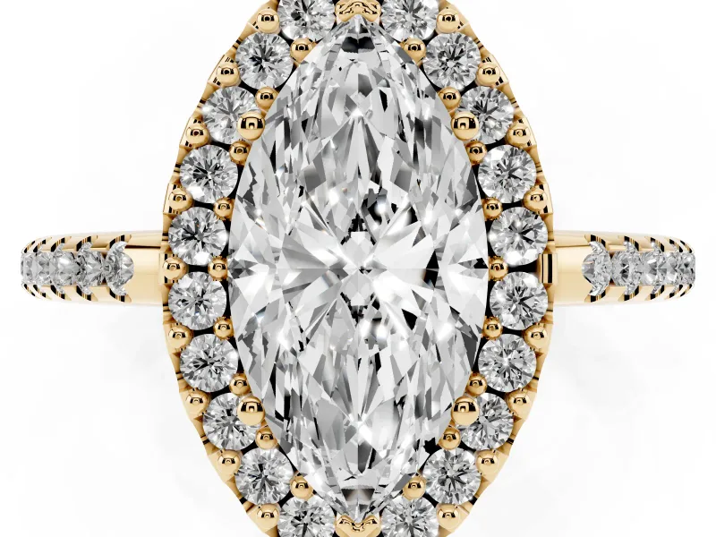 Marquise Pave Halo Engagement Ring Setting | Pave Band | Yellow Gold