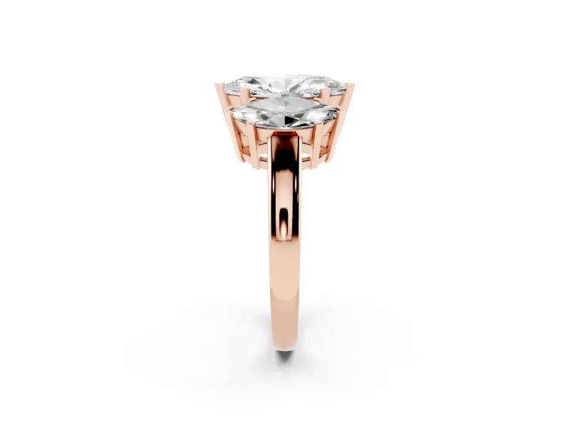 Marquise Three Stone Engagement Ring Setting | Large Side Stones | Rose Gold