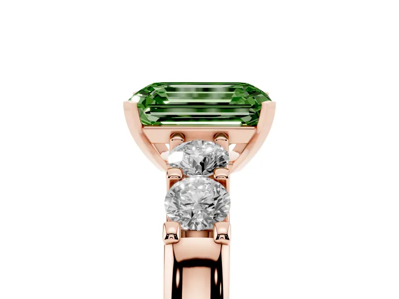 Emerald Cut Five Stone Engagement Ring Setting for a Fancy Green Lab-Grown Diamond | Rose Gold