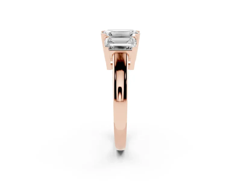 Emerald Cut Three Stone Engagement Ring Setting | Large Side Stones | Rose Gold