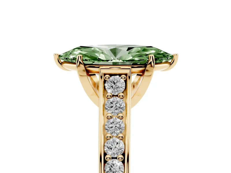 Marquise Graduated Pavé Engagement Ring Setting for a Fancy Green Lab-Grown Diamond | Yellow Gold